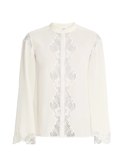 Lace-Trimmed Silk Blouse