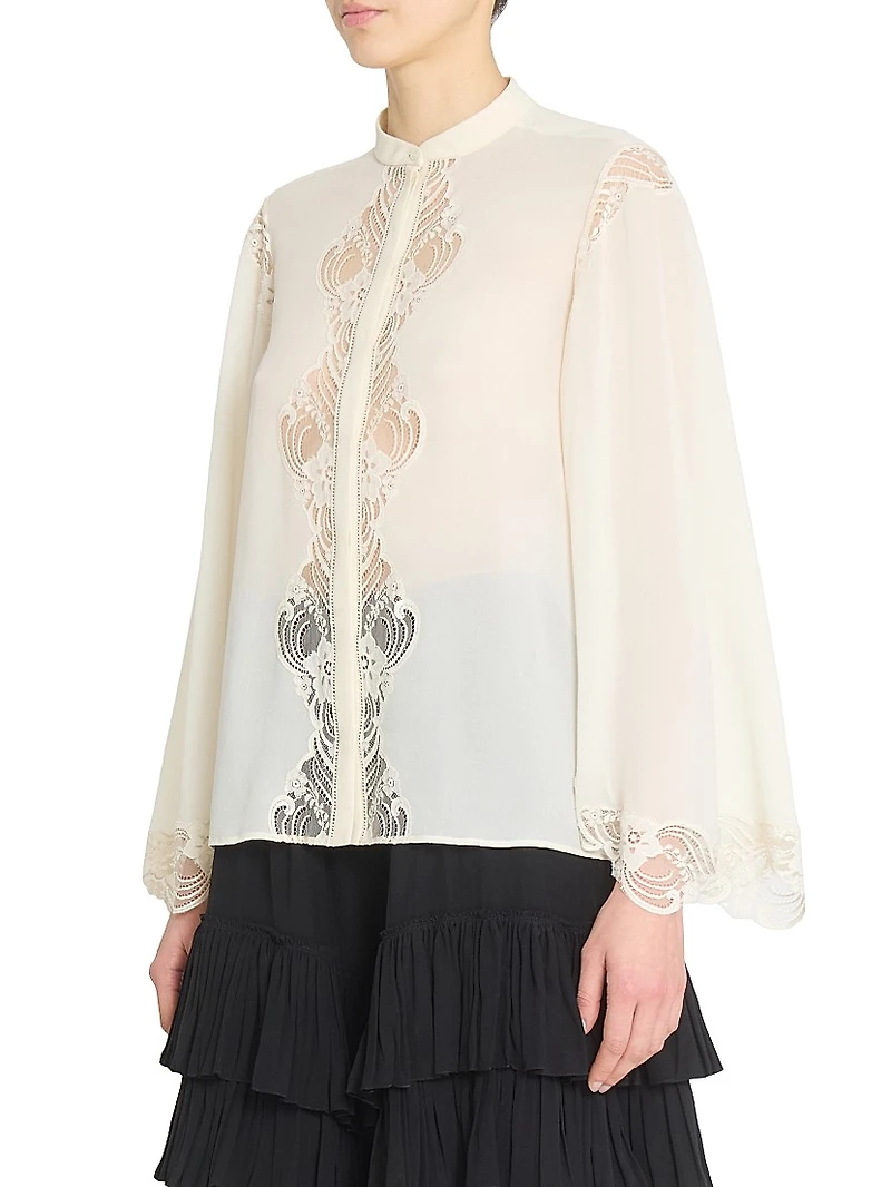 Lace-Trimmed Silk Blouse
