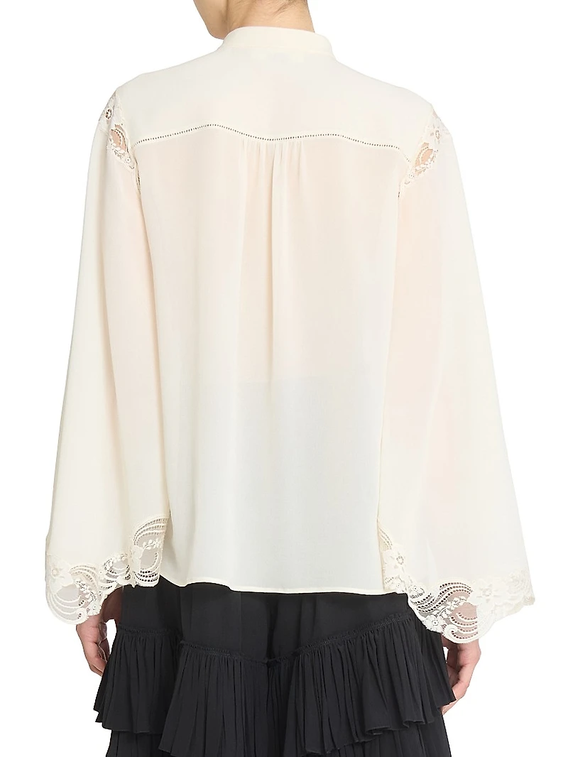 Lace-Trimmed Silk Blouse