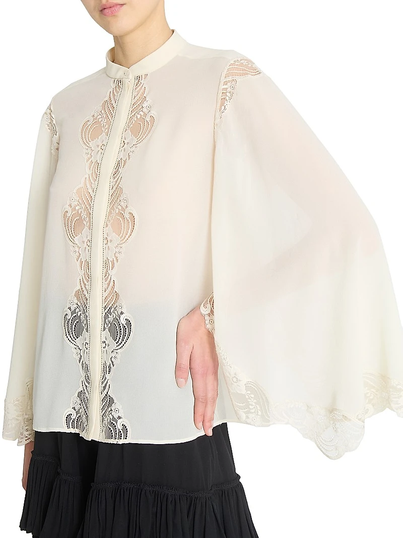 Lace-Trimmed Silk Blouse