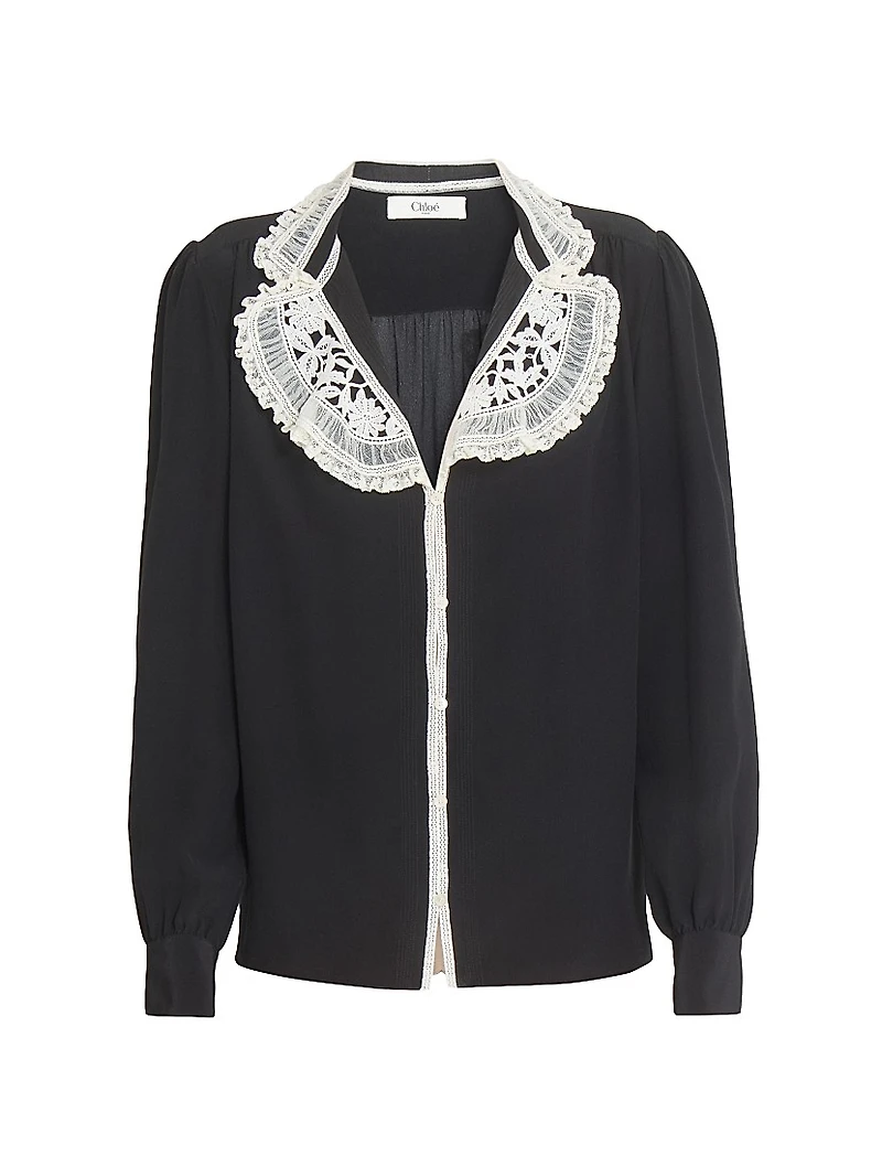 Lace-Trimmed Silk Blouse