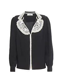 Lace-Trimmed Silk Blouse