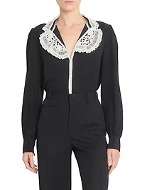 Lace-Trimmed Silk Blouse