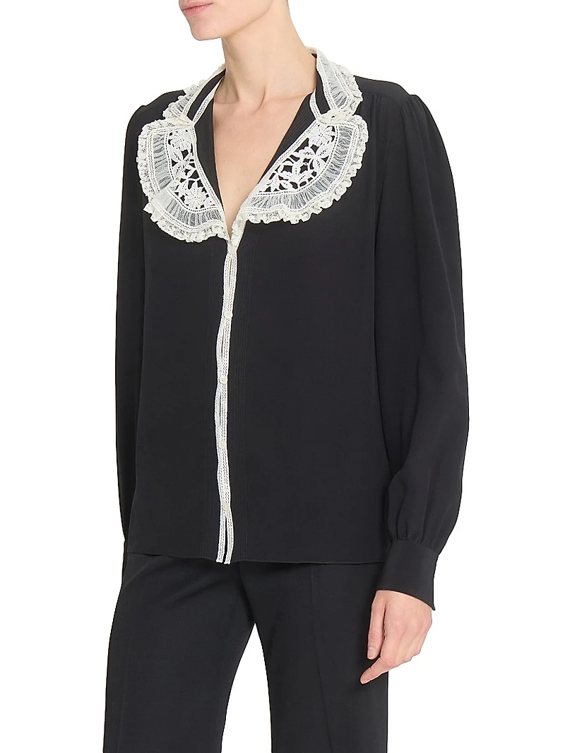 Lace-Trimmed Silk Blouse