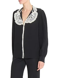 Lace-Trimmed Silk Blouse