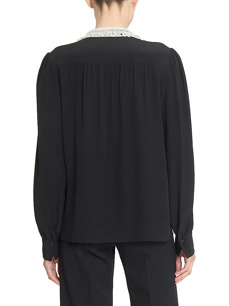 Lace-Trimmed Silk Blouse