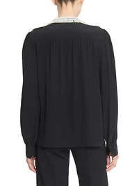 Lace-Trimmed Silk Blouse