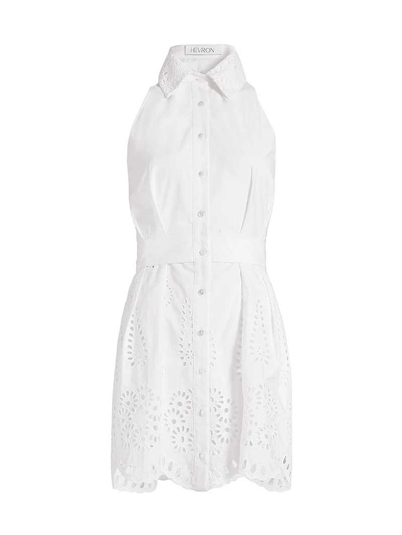 Domino Eyelet Cotton Mini-Shirtdress