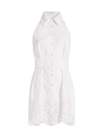 Domino Eyelet Cotton Mini-Shirtdress