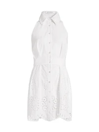 Domino Eyelet Cotton Mini-Shirtdress