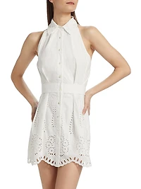 Domino Eyelet Cotton Mini-Shirtdress