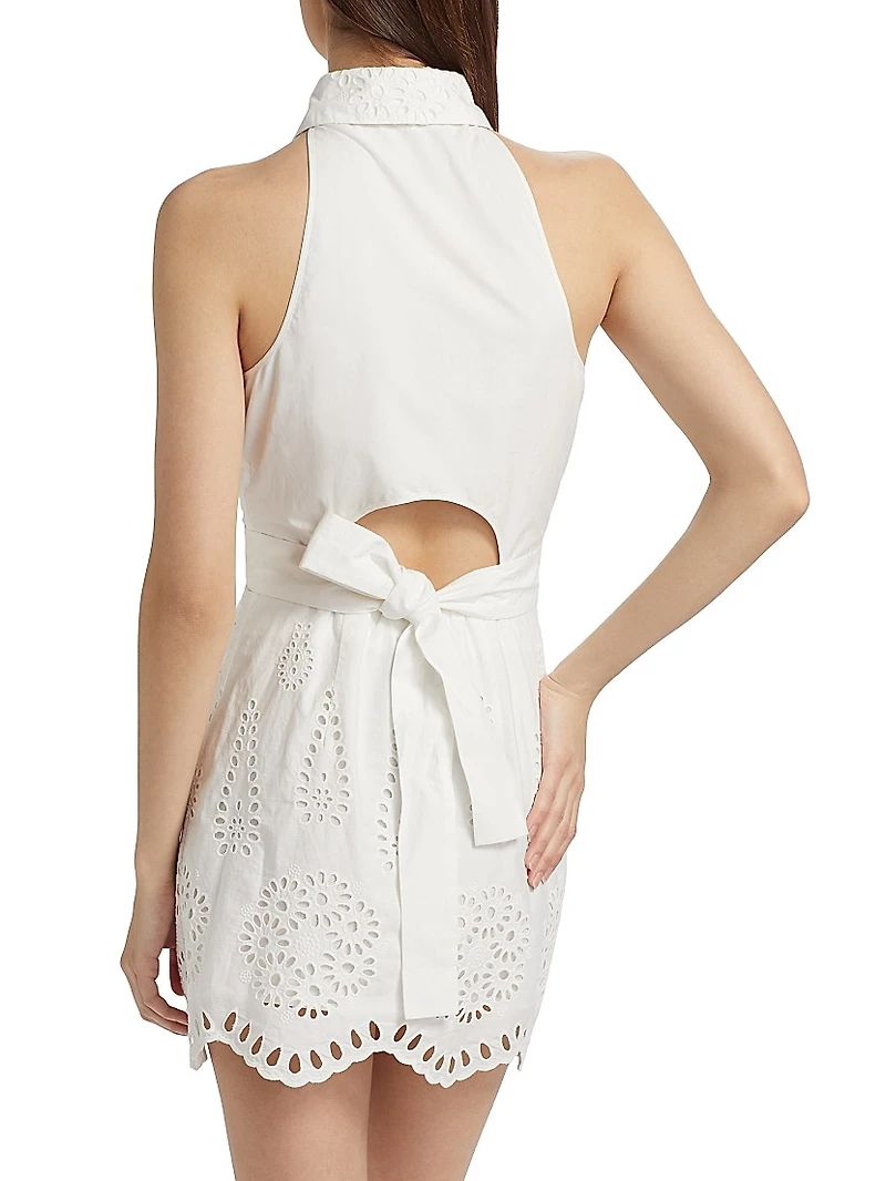 Domino Eyelet Cotton Mini-Shirtdress