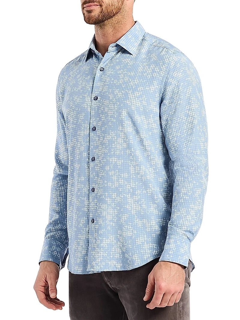 Angola Micro-Plaid Button-Front Shirt