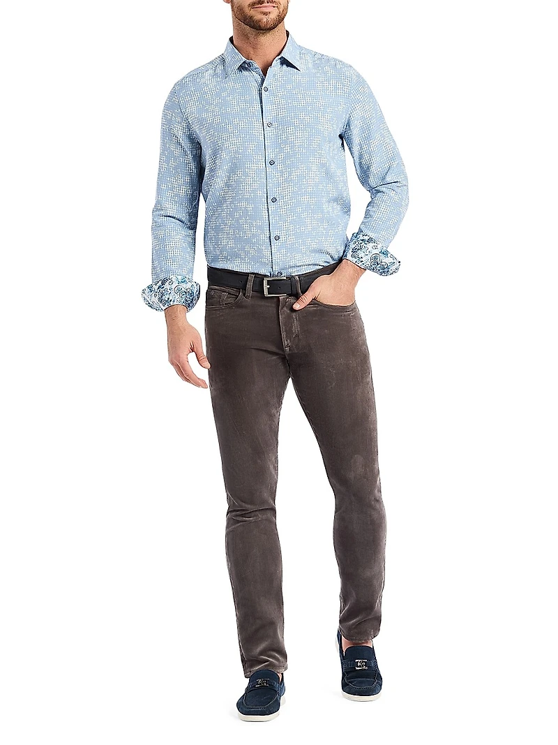 Angola Micro-Plaid Button-Front Shirt