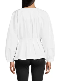 Cotton Poplin V-Neck Pleated Shirt