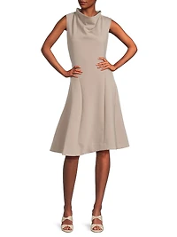 Techno Crepe Funnel Neck Dress