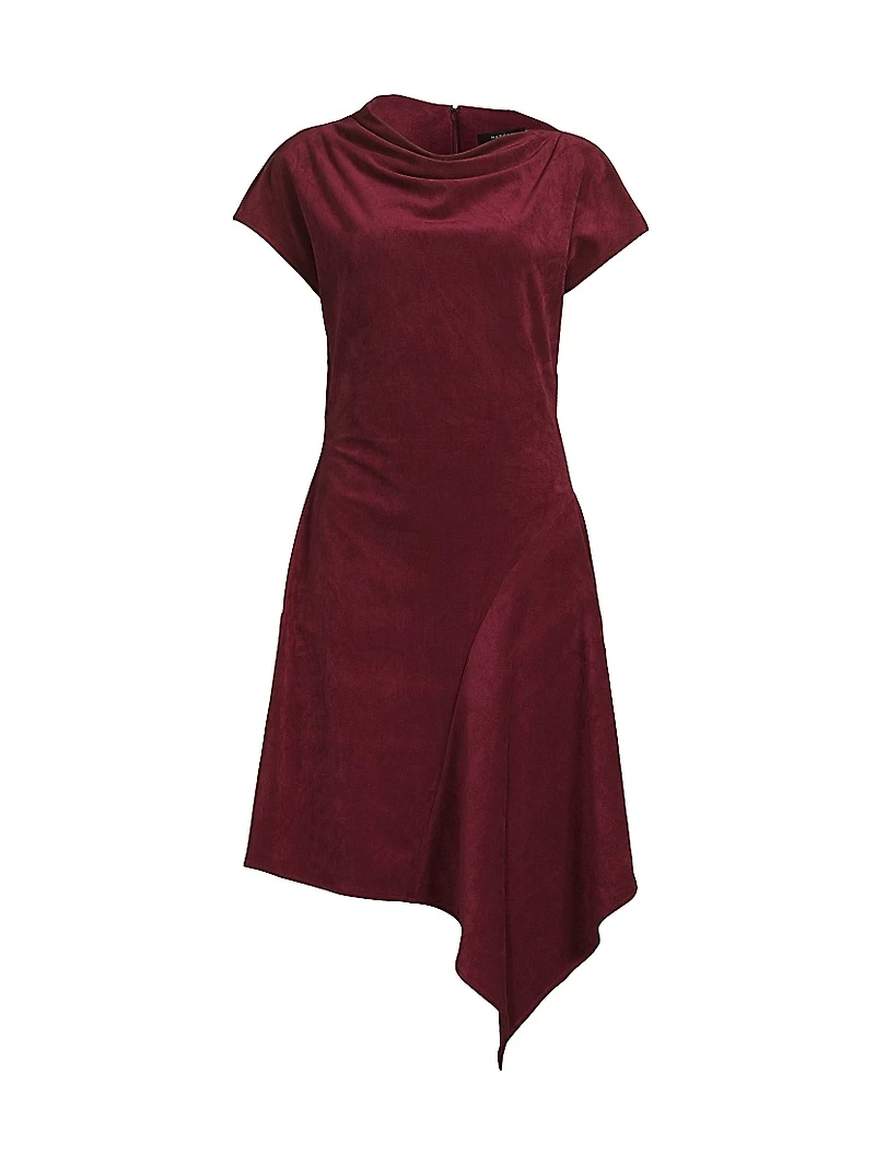 Vegan Luxe Suede Asymmetric Drape Neck Dress