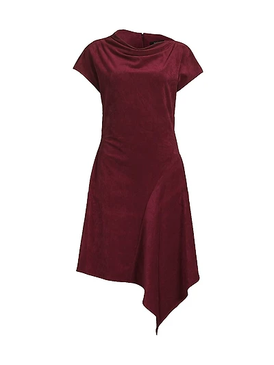 Vegan Luxe Suede Asymmetric Drape Neck Dress