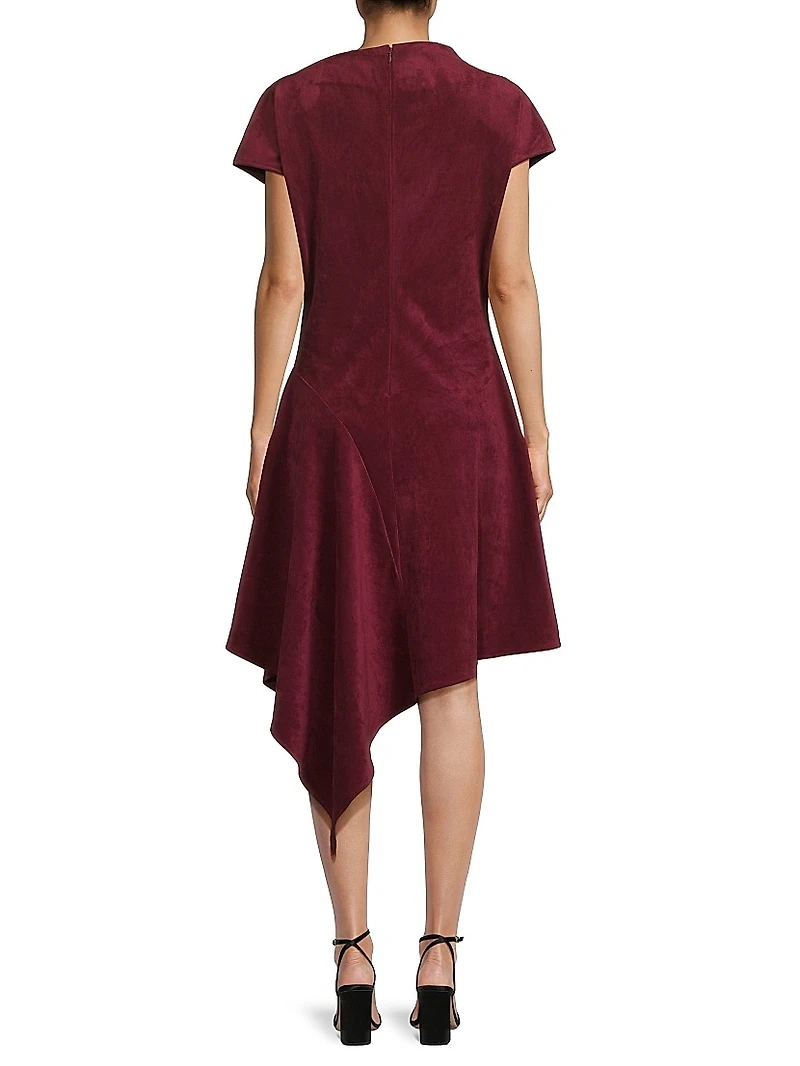 Vegan Luxe Suede Asymmetric Drape Neck Dress