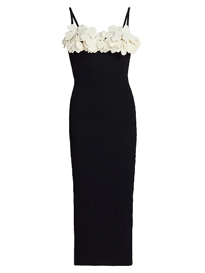 Breeze 3D Floral Jacquard Colorblocked Midi-Dress
