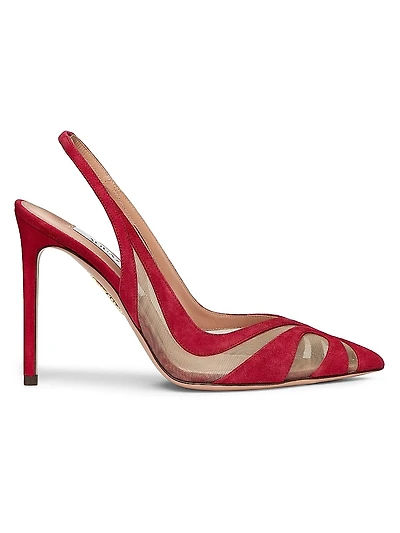 Lune 85MM Suede & Mesh Slingback Pumps