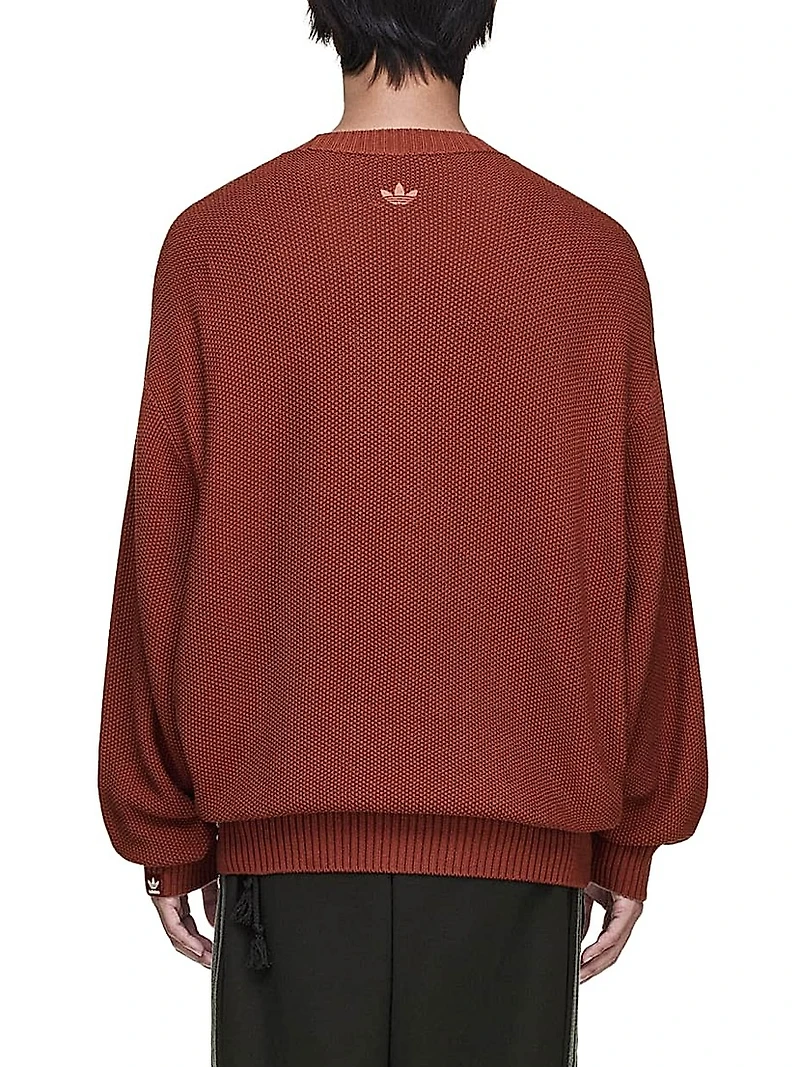 adidas x SFTM ADI006 Button-Detail Cotton Crewneck Sweater