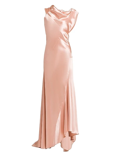 Asymmetric Satin Sleeveless Gown
