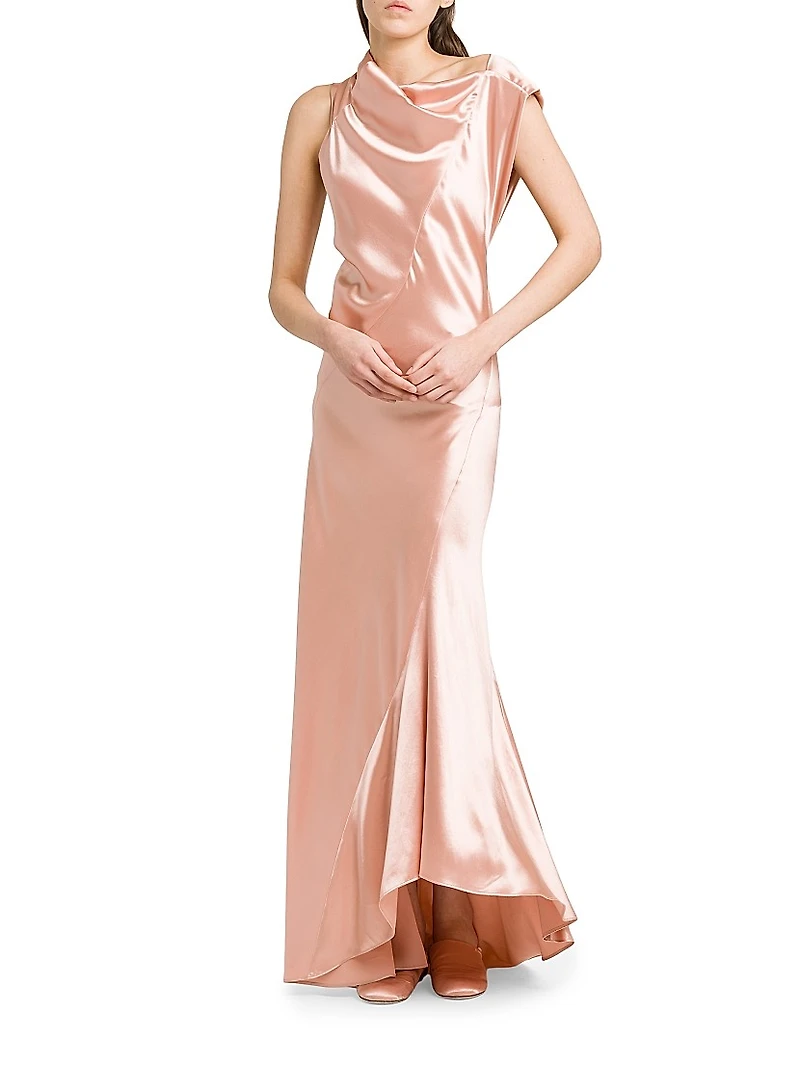 Asymmetric Satin Sleeveless Gown