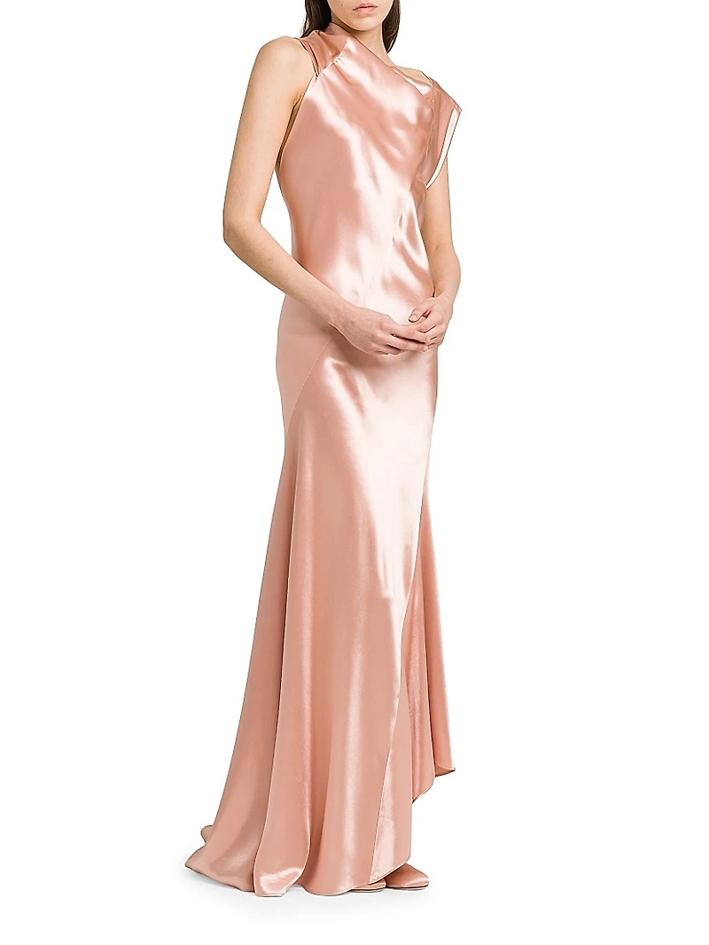 Asymmetric Satin Sleeveless Gown