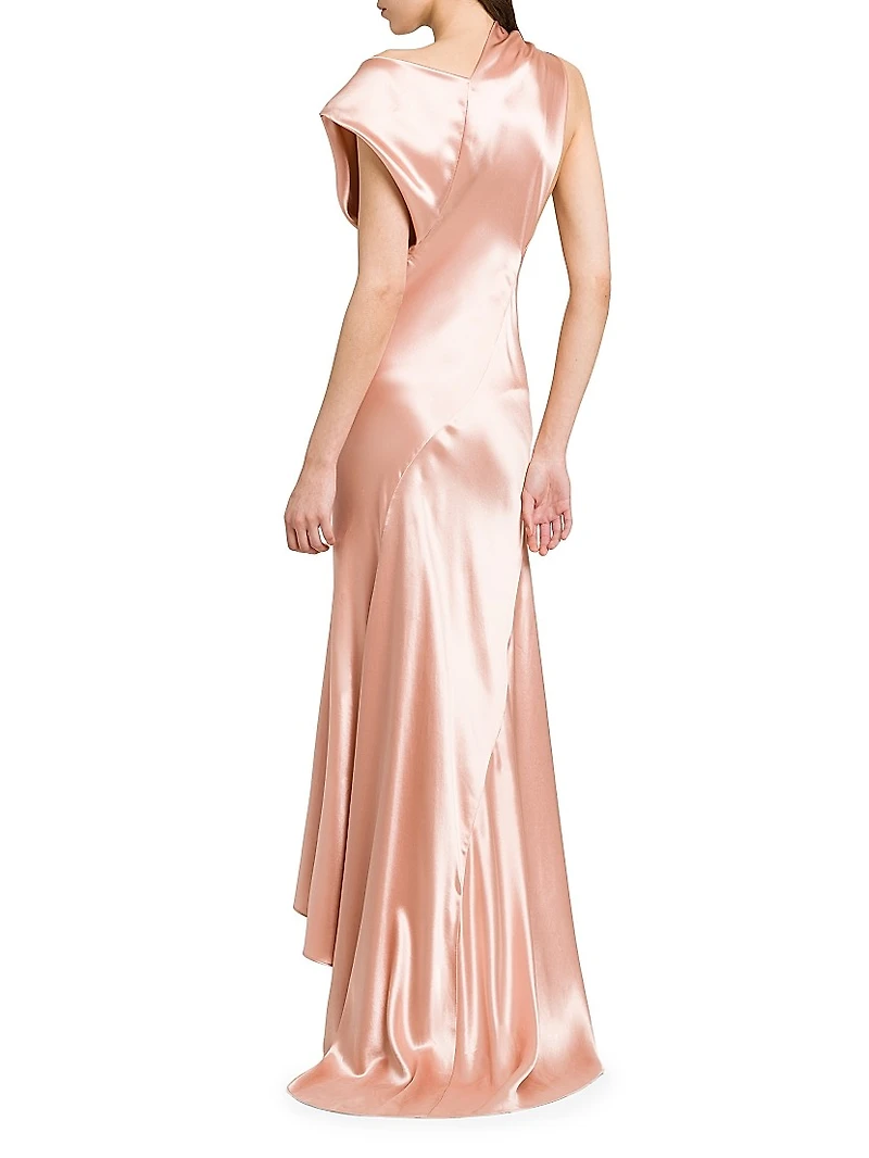 Asymmetric Satin Sleeveless Gown