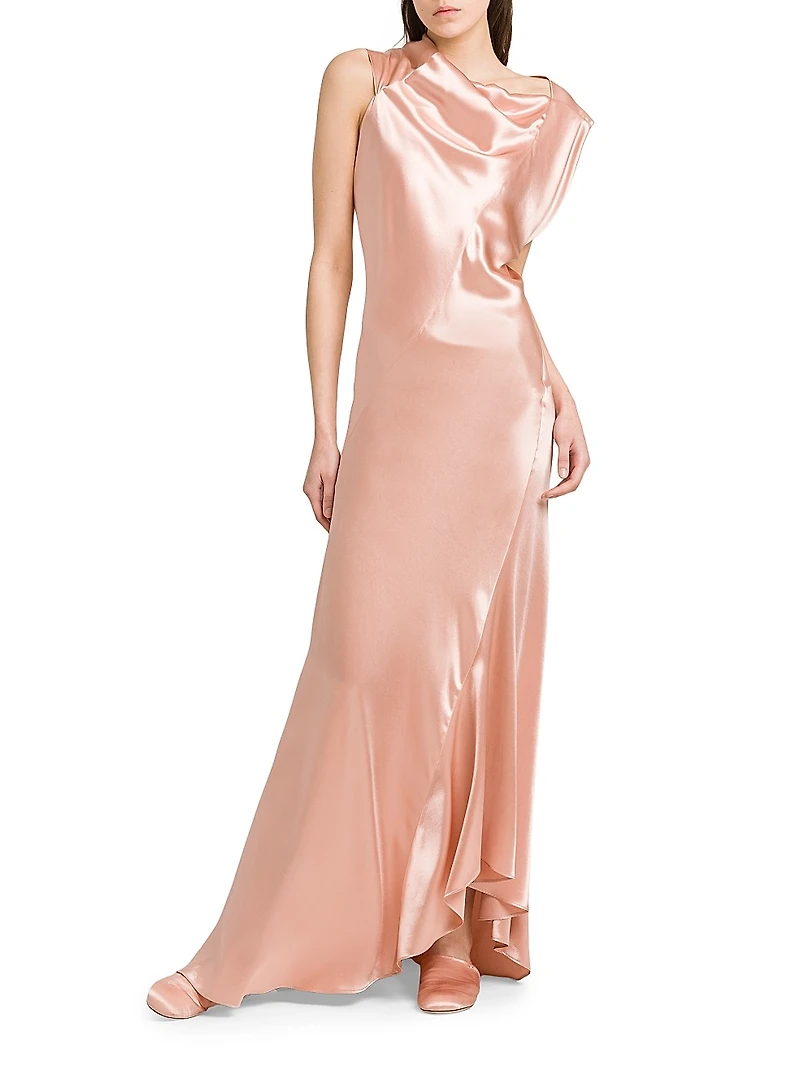 Asymmetric Satin Sleeveless Gown