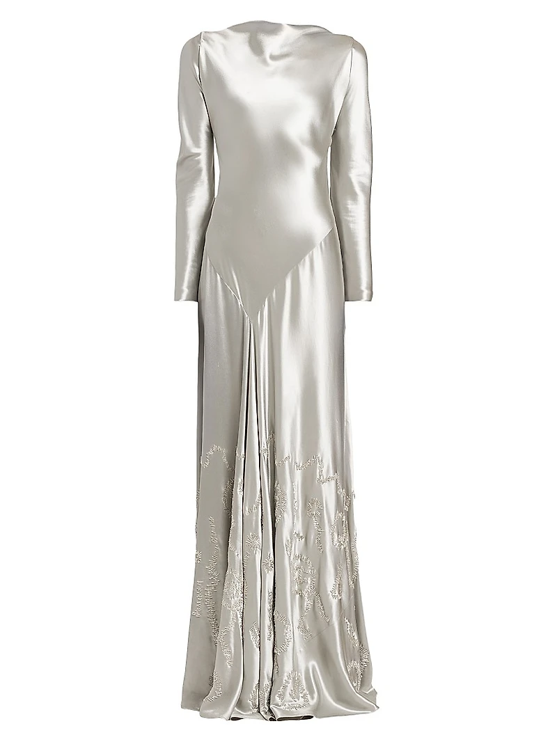 Embellished Satin Bias-Cut Gown