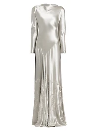 Embellished Satin Bias-Cut Gown