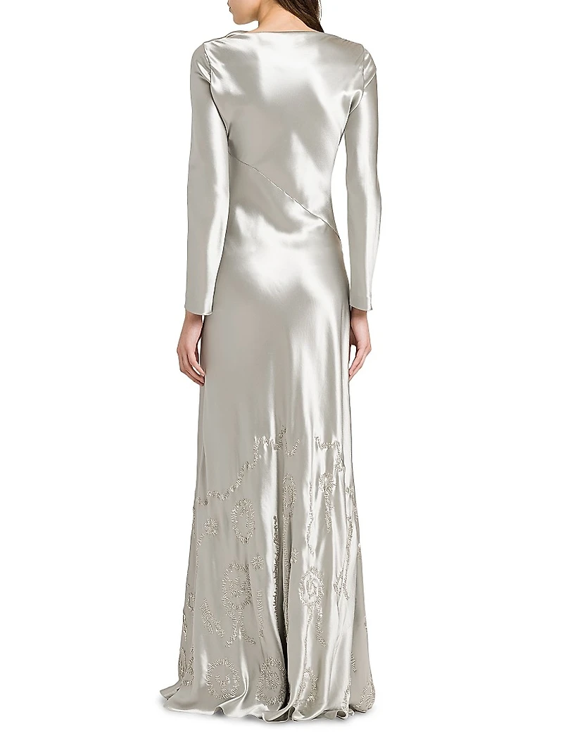 Embellished Satin Bias-Cut Gown