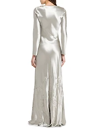 Embellished Satin Bias-Cut Gown