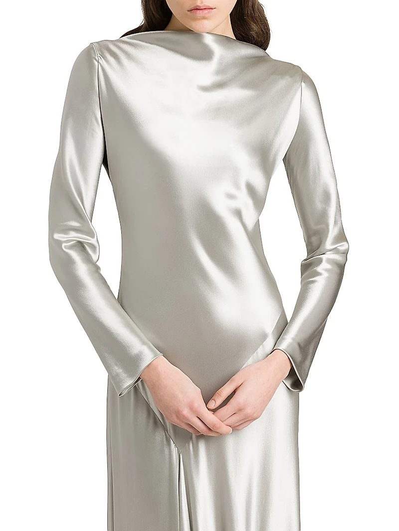 Embellished Satin Bias-Cut Gown