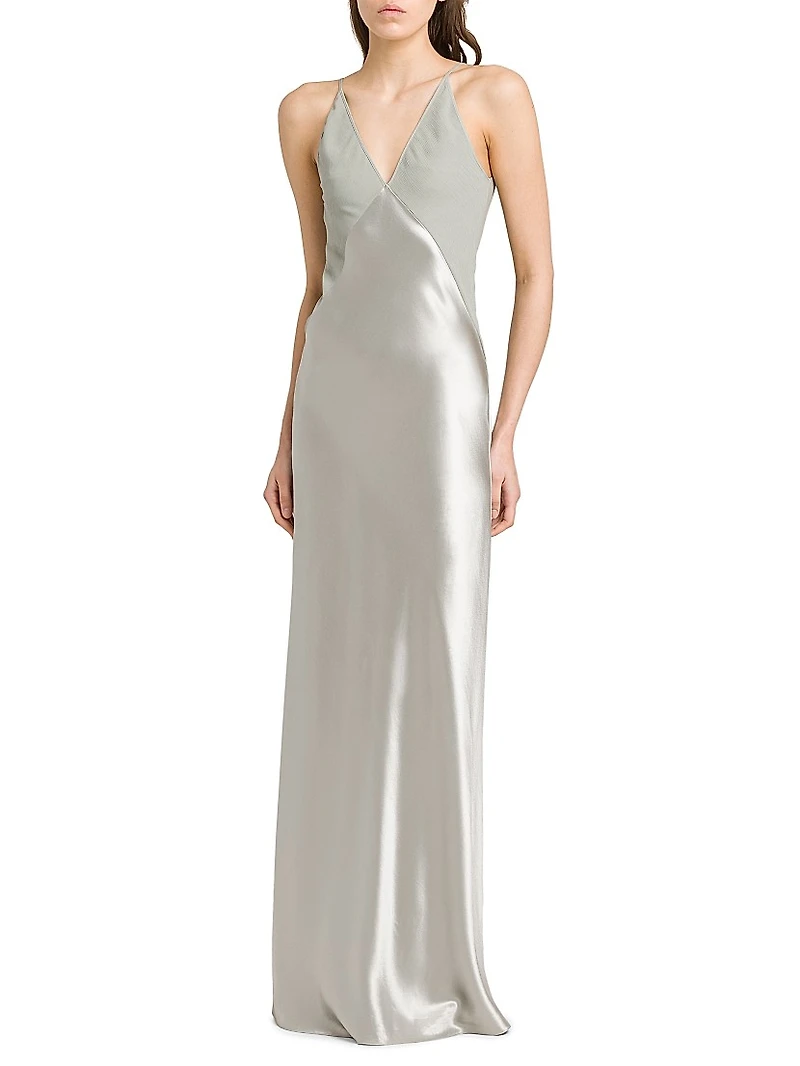 Satin V-Neck Maxi Dress