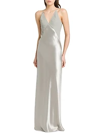 Satin V-Neck Maxi Dress
