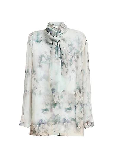 Floral Silk Tieneck Blouse