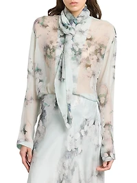Floral Silk Tieneck Blouse