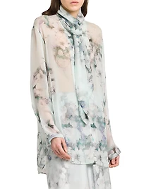 Floral Silk Tieneck Blouse