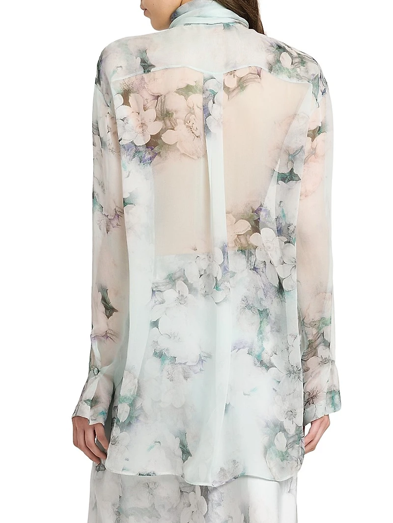 Floral Silk Tieneck Blouse