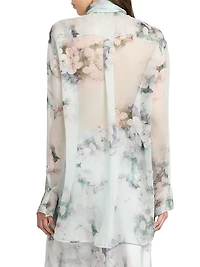 Floral Silk Tieneck Blouse