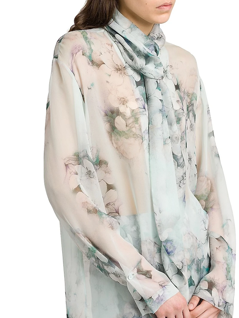 Floral Silk Tieneck Blouse