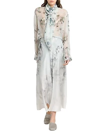 Floral Silk Tieneck Blouse