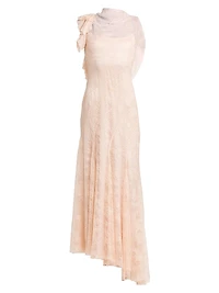 Lace Asymmetric Cowlneck Maxi Dress