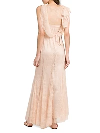 Lace Asymmetric Cowlneck Maxi Dress