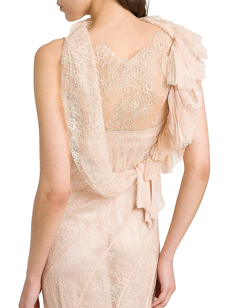 Lace Asymmetric Cowlneck Maxi Dress