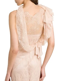 Lace Asymmetric Cowlneck Maxi Dress