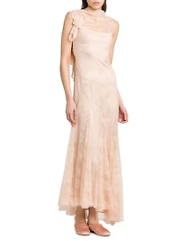 Lace Asymmetric Cowlneck Maxi Dress